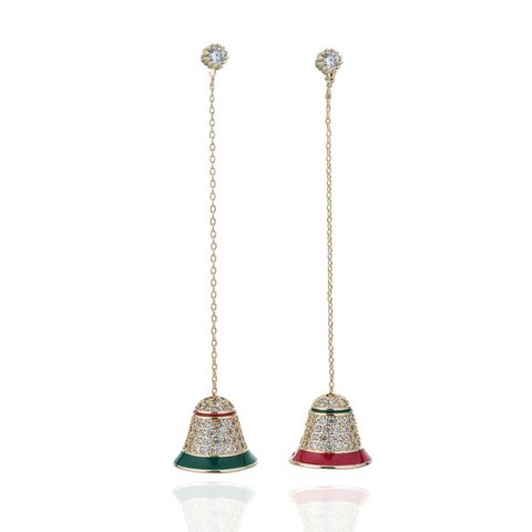 1 Pair Casual Streetwear Bell Inlay Copper Zircon Drop Earrings