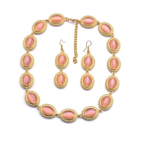 Retro Oval Glass Alloy Wholesale Earrings Necklace Jewelry Set