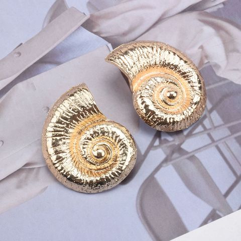 1 Pair Vacation Conch Plating Metal Ear Studs