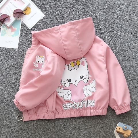 Casual Simple Style Cat Cotton Blend Girls Outerwear