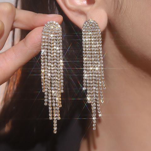 1 Pair Fairy Style Elegant Lady Tassel Rhinestone Drop Earrings