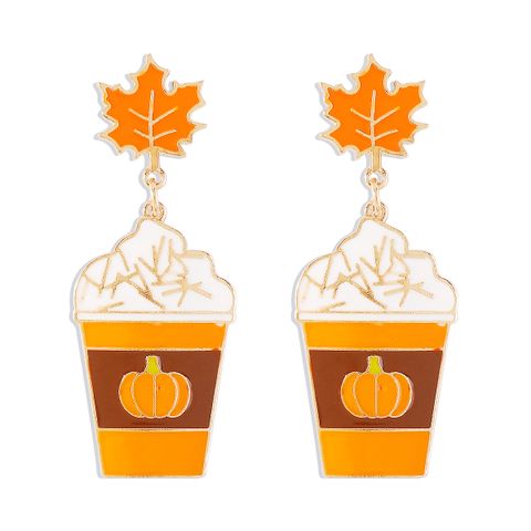 Wholesale Jewelry Gothic Exaggerated Cool Style Pumpkin Cup Maple Leaf Alloy Enamel Drop Earrings