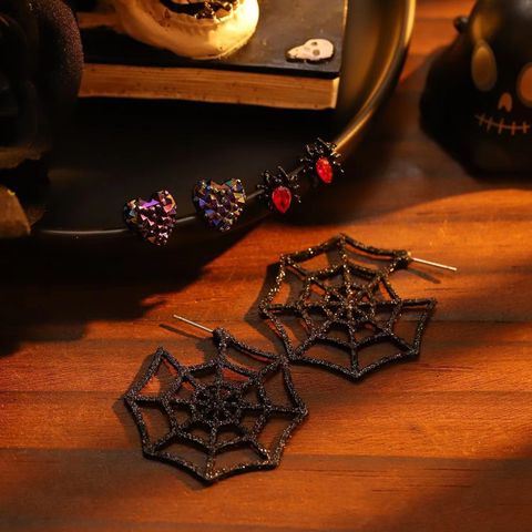 1 Set Vintage Style Funny Halloween Pattern Spider Web Alloy Dangling Earrings