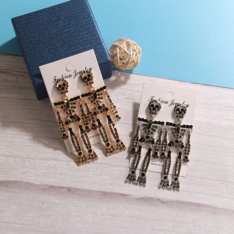 1 Pair Hip-hop Exaggerated Skeleton Skull Plating Hollow Out Inlay Alloy Rhinestones Gold Plated Silver Plated Drop Earrings