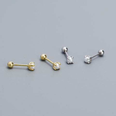 1 Pair Simple Style Geometric Solid Color Plating Inlay Sterling Silver Artificial Pearls Ear Studs