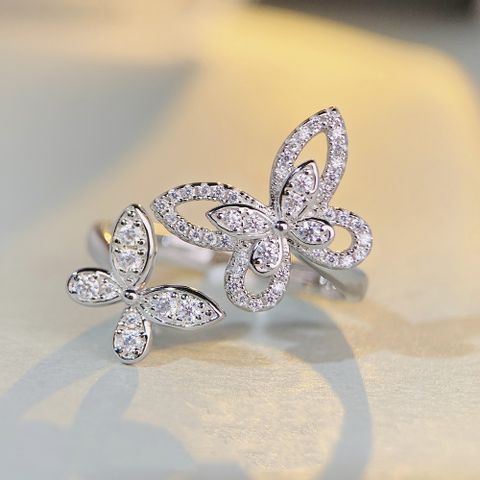 Casual Simple Style Butterfly Sterling Silver High Carbon Diamond Open Rings In Bulk
