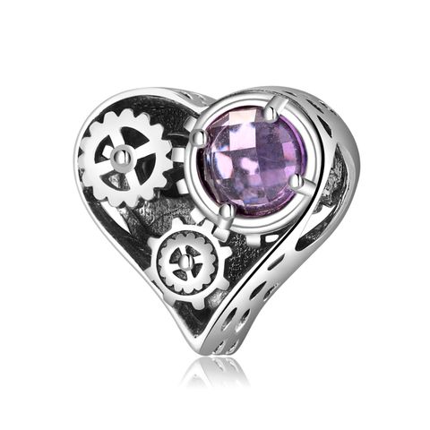 Ig Style Heart Shape Gear Sterling Silver Inlay Zircon Jewelry Accessories