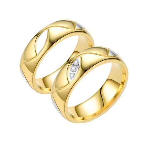 Japanese And Korean Creative Couple Rings Finger Gold Two-color Titanium Steel Stainless Steel Diamond Ring European And American Hand Jewelry Wholesale