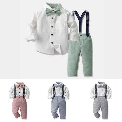 Elegant Solid Color Bowknot Cotton Boys Clothing Sets