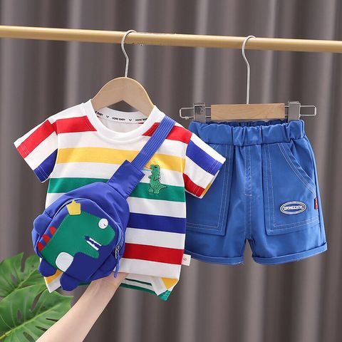Cute Cartoon Stripe Cotton Boys Clothing Sets