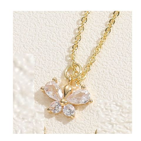 Cute Sweet Classic Style Butterfly Shell Copper Plating Inlay Zircon 14k Gold Plated White Gold Plated Women's Pendant Necklace