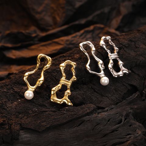 1 Pair Sweet Geometric Inlay Sterling Silver Artificial Pearls Drop Earrings