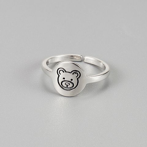 Silver Han Ge S925 Sterling Silver Mini Cartoon Bear Ring Female Stylish Retro Minimalism Fresh Student Jewelry