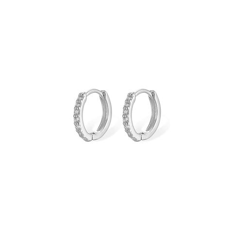 1 Pair Simple Style Round Color Block Inlay Sterling Silver Zircon Hoop Earrings