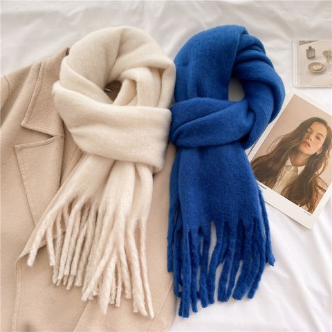 Mohair Scarf Pure Color All-matching Winter Warm Lengthened Fringe Bib Scarf Men's And Women's European And American Export Thick Scarf