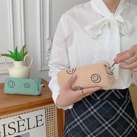 Vintage Style Smiley Face Corduroy Square Makeup Bags