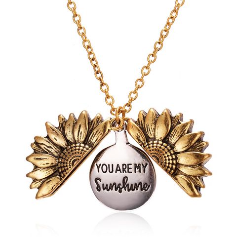 European And American Fashion New Style Creative Sunflower Necklace Can Be Opened Carved Pendant Necklace All-match Jewelry Couple Gift