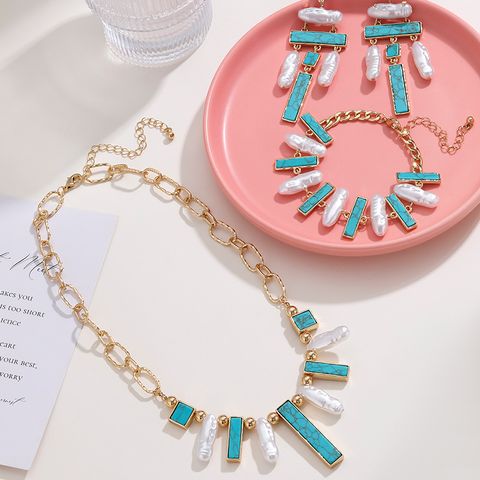 Vintage Style Novelty Color Block Turquoise Acrylic Pearl Alloy Wholesale Jewelry Set