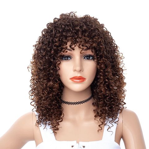 Women's Casual Holiday Party High Temperature Wire Bangs Long Curly Hair Wigs