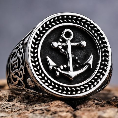 Vintage Style Anchor 304 Stainless Steel Polishing Men'S Wide Band Rings