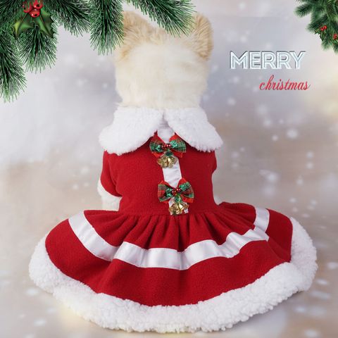 Pet Christmas Clothes Dog Small Dog Christmas Snowflake Santa Claus Plush Thickened Red Holiday New Product