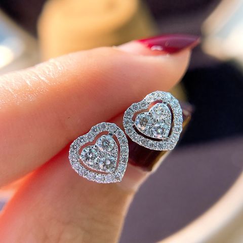 1 Pair Simple Style Heart Shape Plating Inlay Alloy Zircon White Gold Plated Ear Studs