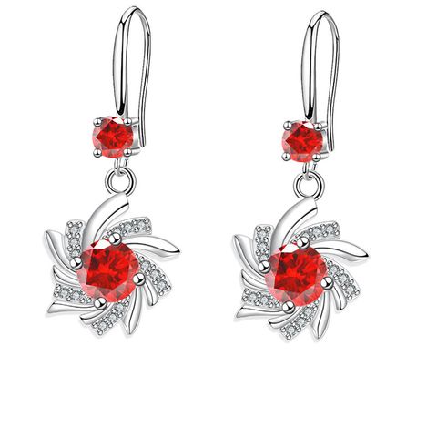 1 Pair Elegant Flower Crystal Copper Zircon Drop Earrings