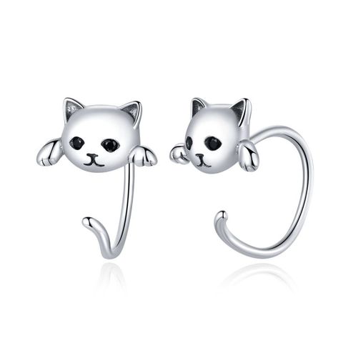 Bonito Gato S925 Pendientes De Plata