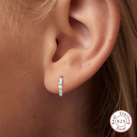 1 Pair Elegant Round Plating Inlay Sterling Silver Zircon Earrings