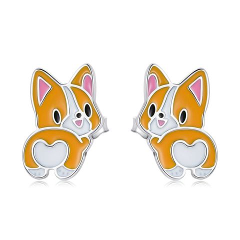 1 Pair Cartoon Style Cute Dog Enamel Sterling Silver Ear Studs