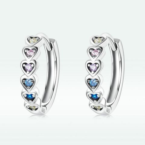 1 Pair Simple Style Heart Shape Inlay Sterling Silver Zircon Earrings