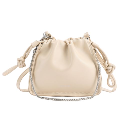 Women's Pu Leather Solid Color Elegant Bucket String Shoulder Bag Crossbody Bag