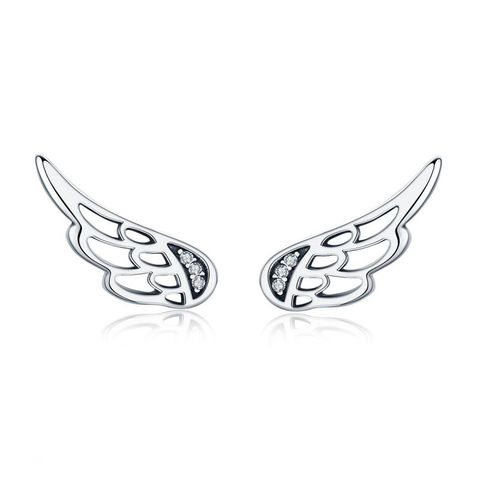 1 Pair Elegant Commute Wings Inlay Sterling Silver Zircon Ear Studs