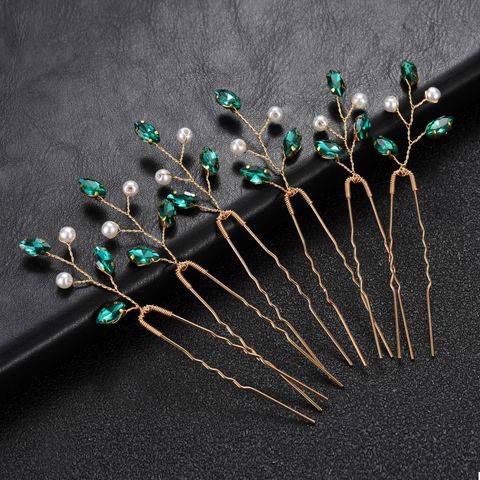 Europe And America Cross Border Emerald 6 Pcs U-shaped Hair Clasp Pin Hairpin Hairware Factory Direct Sales Wholesale