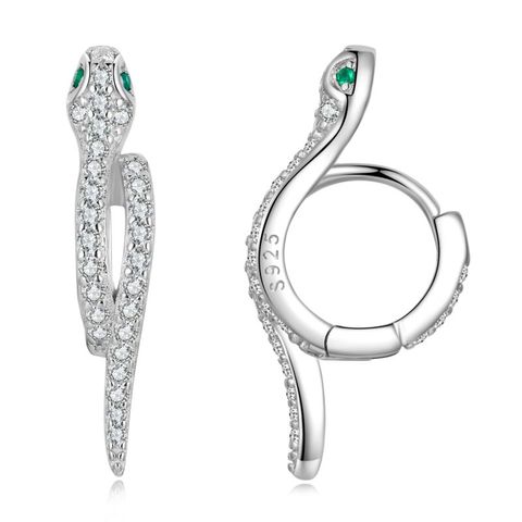 1 Pair Luxurious Snake Inlay Sterling Silver Zircon Ear Studs