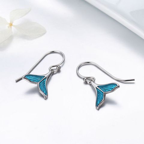1 Pair Fairy Style Elegant Fish Tail Sterling Silver Drop Earrings