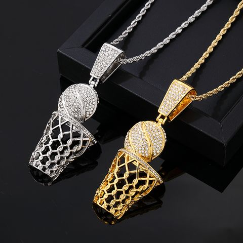 De Gros Hip Hop Style Vintage Roche Basket-Ball Acier Inoxydable 304 Le Cuivre Placage Incruster Zircon Pendentif