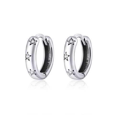 1 Pair Simple Style Round Plating Inlay Sterling Silver Zircon Silver Plated Hoop Earrings