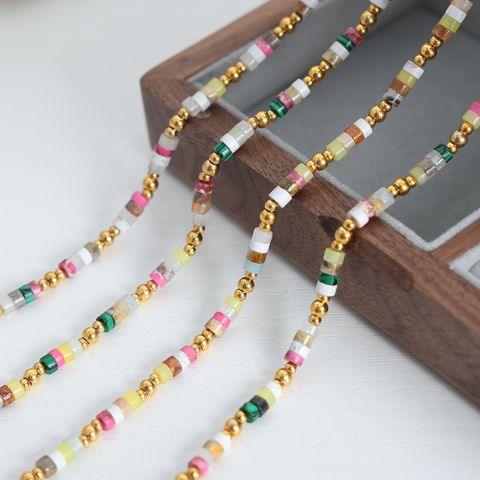 Vacation Modern Style Roman Style Multicolor Natural Stone Beaded Knitting Plating 18k Gold Plated Women's Necklace