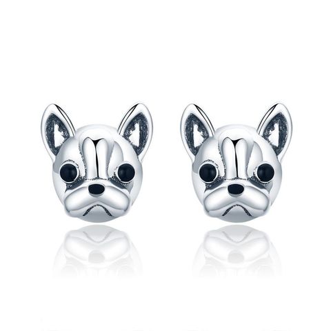 1 Pair Cute Handmade Dog Sterling Silver Ear Studs