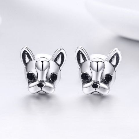 1 Pair Cute Handmade Dog Sterling Silver Ear Studs