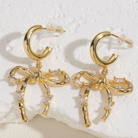 1 Pair Simple Style Twist Plating Copper 14k Gold Plated Hoop Earrings Drop Earrings