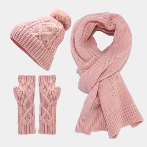 Women's Casual Simple Style Solid Color Acrylic Scarf Hat Gloves 1 Set