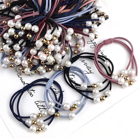 Korean Style Three-in-one Pearl Hair Band High Elasticity Simple Handmade Knotted Hair Rubber Band Hair Rope Factory Wholesale