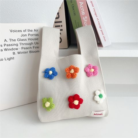 Women's All Seasons Knit Flower Cute Bucket Open Handbag Bucket Bag