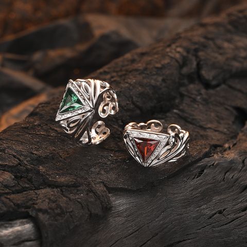 Original Design Triangle Sterling Silver Inlay Zircon Women's Open Rings