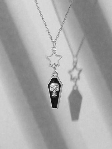 Retro Punk Pentagram Skull Alloy Enamel Unisex Pendant Necklace