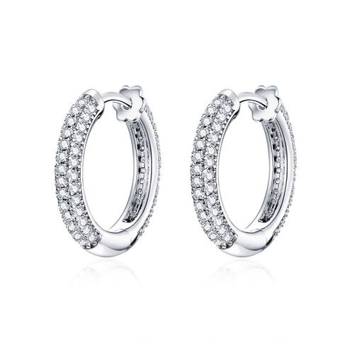 1 Pair Elegant Simple Style Round Solid Color Inlay Sterling Silver Zircon Hoop Earrings