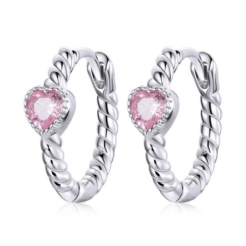 1 Pair Elegant Simple Style Round Heart Shape Inlay Sterling Silver Zircon Hoop Earrings