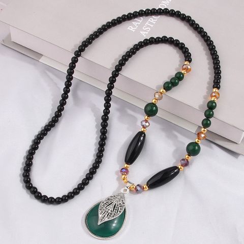 Retro Water Droplets Alloy Inlay Resin Women's Pendant Necklace